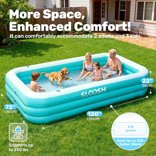 Sloosh Aufblasbarer Swimmingpool mit Sitzen, 304,8 x 182,8 x 55,8 cm, verdickter Aufstellpool für Familien, ideal für Sommer-Wasserpartys im Garten, auf der Terrasse oder dem Rasen, Cyan – Bild 4