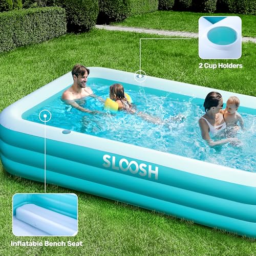Sloosh Aufblasbarer Swimmingpool mit Sitzen, 304,8 x 182,8 x 55,8 cm, verdickter Aufstellpool für Familien, ideal für Sommer-Wasserpartys im Garten, auf der Terrasse oder dem Rasen, Cyan – Bild 5