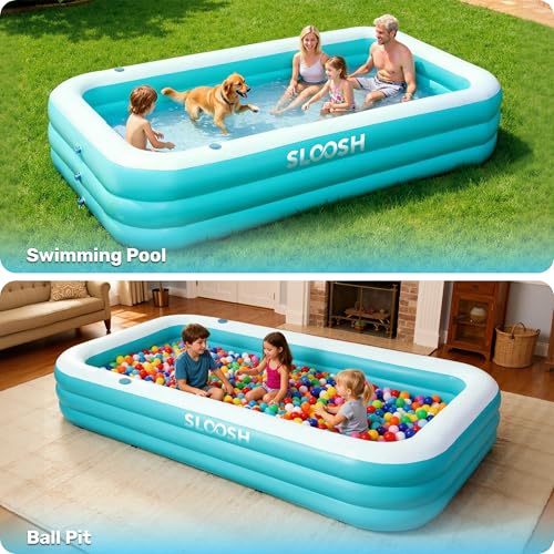 Sloosh Aufblasbarer Swimmingpool mit Sitzen, 304,8 x 182,8 x 55,8 cm, verdickter Aufstellpool für Familien, ideal für Sommer-Wasserpartys im Garten, auf der Terrasse oder dem Rasen, Cyan – Bild 6