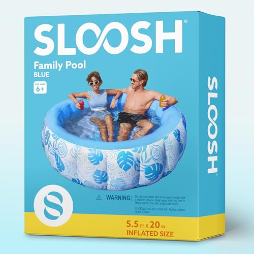 SLOOSH Aufblasbarer Swimmingpool, 5,5 ft × 20 Zoll (167,6 × 50,8 cm), Aufstellpool für die Familie, aufblasbar mit bequemem Rückenlehne, ideal für Sommer-Wasserpartys im Garten, auf dem Rasen, Blau – Bild 9