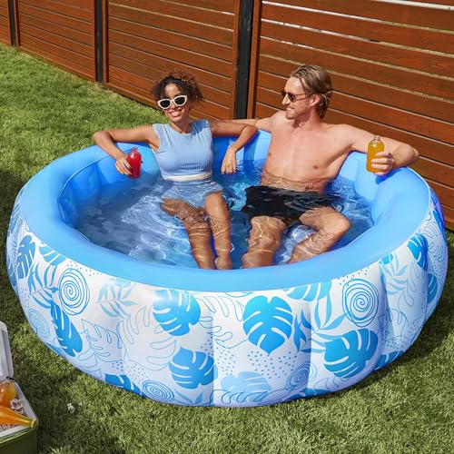 SLOOSH Aufblasbarer Swimmingpool, 5,5 ft × 20 Zoll (167,6 × 50,8 cm), Aufstellpool für die Familie, aufblasbar mit bequemem Rückenlehne, ideal für Sommer-Wasserpartys im Garten, auf dem Rasen, Blau