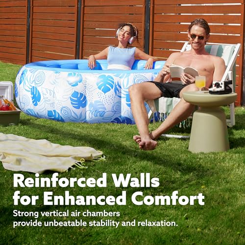 SLOOSH Aufblasbarer Swimmingpool, 5,5 ft × 20 Zoll (167,6 × 50,8 cm), Aufstellpool für die Familie, aufblasbar mit bequemem Rückenlehne, ideal für Sommer-Wasserpartys im Garten, auf dem Rasen, Blau – Bild 2