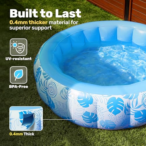 SLOOSH Aufblasbarer Swimmingpool, 5,5 ft × 20 Zoll (167,6 × 50,8 cm), Aufstellpool für die Familie, aufblasbar mit bequemem Rückenlehne, ideal für Sommer-Wasserpartys im Garten, auf dem Rasen, Blau – Bild 3