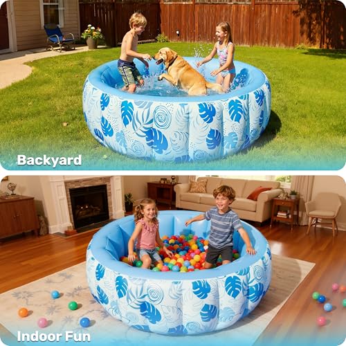 SLOOSH Aufblasbarer Swimmingpool, 5,5 ft × 20 Zoll (167,6 × 50,8 cm), Aufstellpool für die Familie, aufblasbar mit bequemem Rückenlehne, ideal für Sommer-Wasserpartys im Garten, auf dem Rasen, Blau – Bild 7