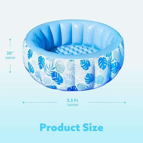 SLOOSH Aufblasbarer Swimmingpool, 5,5 ft × 20 Zoll (167,6 × 50,8 cm), Aufstellpool für die Familie, aufblasbar mit bequemem Rückenlehne, ideal für Sommer-Wasserpartys im Garten, auf dem Rasen, Blau – Bild 8