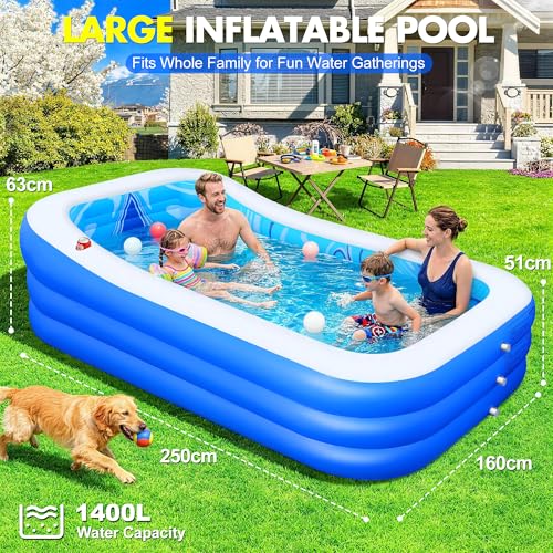LuxBlue Aufblasbarer Pool Erwachsene, Groß Planschbecken Rechteckig mit Sitzkissen und Rückenlehne, 0.5mm Verdickter Familienpool Aufblasbar XXL, 250 * 160 * 63cm Aufblasbar Schwimmbecken Gartenpool – Bild 3