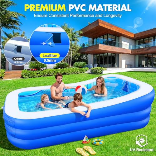 LuxBlue Aufblasbarer Pool Erwachsene, Groß Planschbecken Rechteckig mit Sitzkissen und Rückenlehne, 0.5mm Verdickter Familienpool Aufblasbar XXL, 250 * 160 * 63cm Aufblasbar Schwimmbecken Gartenpool – Bild 4