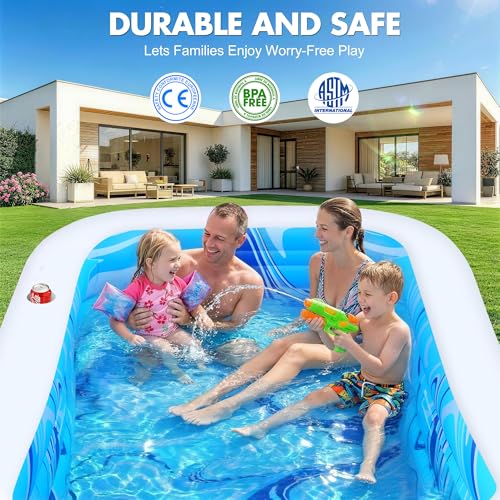 LuxBlue Aufblasbarer Pool Erwachsene, Groß Planschbecken Rechteckig mit Sitzkissen und Rückenlehne, 0.5mm Verdickter Familienpool Aufblasbar XXL, 250 * 160 * 63cm Aufblasbar Schwimmbecken Gartenpool – Bild 5