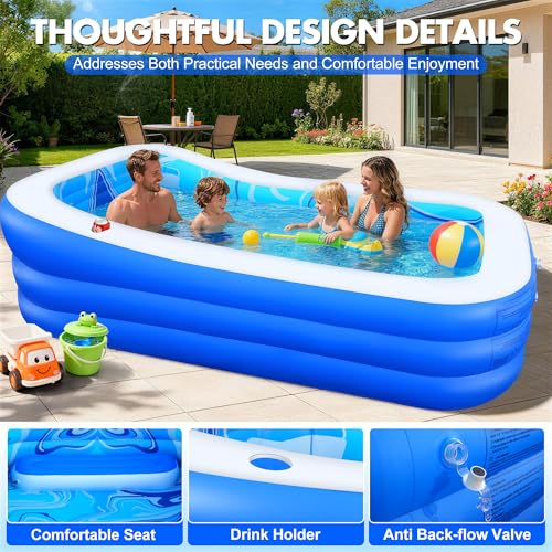 LuxBlue Aufblasbarer Pool Erwachsene, Groß Planschbecken Rechteckig mit Sitzkissen und Rückenlehne, 0.5mm Verdickter Familienpool Aufblasbar XXL, 250 * 160 * 63cm Aufblasbar Schwimmbecken Gartenpool – Bild 6