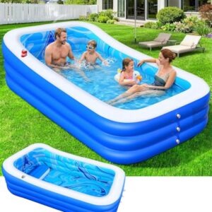 LuxBlue Aufblasbarer Pool Erwachsene, Groß Planschbecken Rechteckig mit Sitzkissen und Rückenlehne, 0.5mm Verdickter Familienpool Aufblasbar XXL, 250 * 160 * 63cm Aufblasbar Schwimmbecken Gartenpool