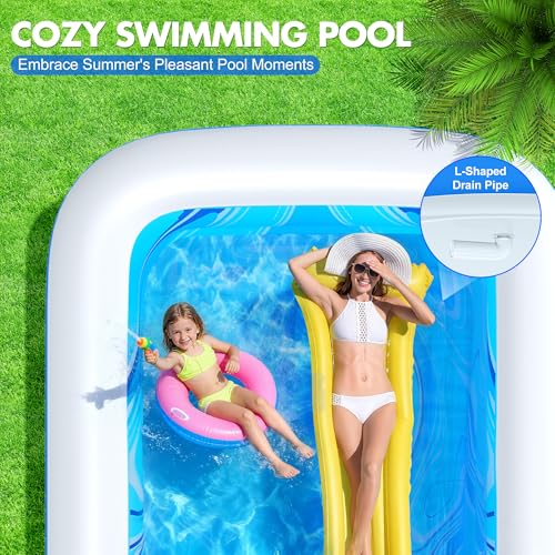 LuxBlue Aufblasbarer Pool Erwachsene, Groß Planschbecken Rechteckig mit Sitzkissen und Rückenlehne, 0.5mm Verdickter Familienpool Aufblasbar XXL, 250 * 160 * 63cm Aufblasbar Schwimmbecken Gartenpool – Bild 7
