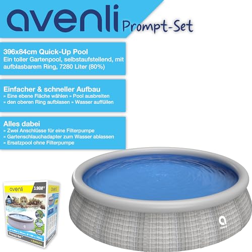 Avenli Familienpool 396 x 84 cm - Aufstellpool Ohne Pumpe, Rund, Grau Mit Rattan-Optik - Schwimmbecken für Familien & Kinder – Bild 3