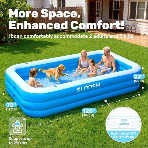 Sloosh Aufblasbarer Swimmingpool mit Sitzen, 304,8 x 182,8 x 55,8 cm, verdickter Aufstellpool für Familien, ideal für Sommer-Wasserpartys im Garten, auf der Terrasse oder dem Rasen, Blau – Bild 4
