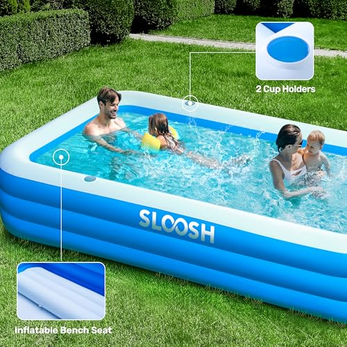 Sloosh Aufblasbarer Swimmingpool mit Sitzen, 304,8 x 182,8 x 55,8 cm, verdickter Aufstellpool für Familien, ideal für Sommer-Wasserpartys im Garten, auf der Terrasse oder dem Rasen, Blau – Bild 5