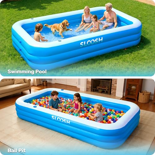 Sloosh Aufblasbarer Swimmingpool mit Sitzen, 304,8 x 182,8 x 55,8 cm, verdickter Aufstellpool für Familien, ideal für Sommer-Wasserpartys im Garten, auf der Terrasse oder dem Rasen, Blau – Bild 6