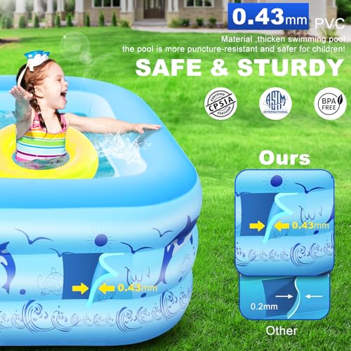 LanOcean Aufblasbarer Pool Erwachsene mit Lichter, Solar Swimmingpool Kinder mit 12 Beleuchtungmodi, Rechteckig Planschbecken Groß 240x150x55CM Schwimmbecken Kinder Familienpool Garten Pool für Balkon – Bild 5