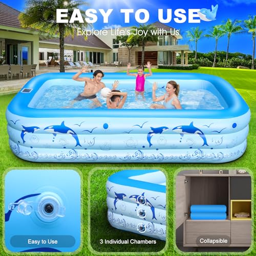 LanOcean Aufblasbarer Pool Erwachsene mit Lichter, Solar Swimmingpool Kinder mit 12 Beleuchtungmodi, Rechteckig Planschbecken Groß 240x150x55CM Schwimmbecken Kinder Familienpool Garten Pool für Balkon – Bild 6
