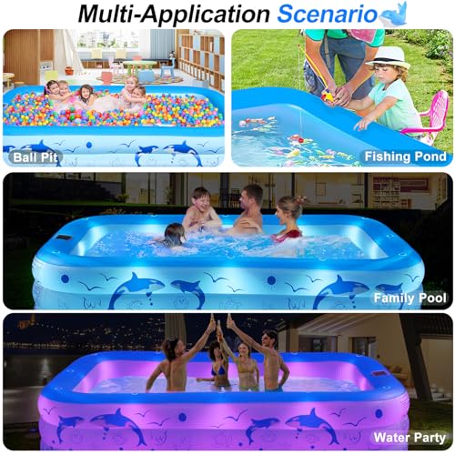 LanOcean Aufblasbarer Pool Erwachsene mit Lichter, Solar Swimmingpool Kinder mit 12 Beleuchtungmodi, Rechteckig Planschbecken Groß 240x150x55CM Schwimmbecken Kinder Familienpool Garten Pool für Balkon – Bild 7