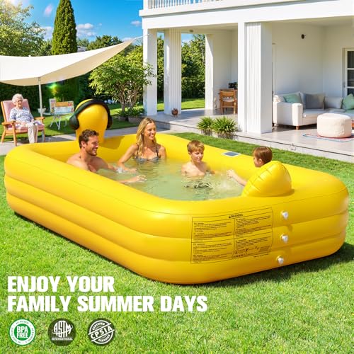 KingSom Aufblasbarer Pool mit Poolbeleuchtung, Solar Enten Planschbecken Groß für Kinder und Erwachsene, Aufstellpool Pool Rechteckig für Sommer, 254 x 160 x 56 cm Familienpool Aufblasbar für Garten – Bild 4