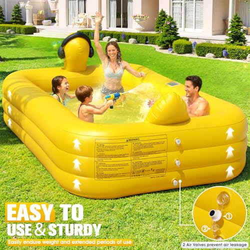 KingSom Aufblasbarer Pool mit Poolbeleuchtung, Solar Enten Planschbecken Groß für Kinder und Erwachsene, Aufstellpool Pool Rechteckig für Sommer, 254 x 160 x 56 cm Familienpool Aufblasbar für Garten – Bild 6