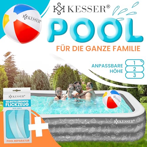KESSER® Aufblasbarer Pool Familienpool für Kinder und Erwachsene Gartenschwimmbad Familienschwimmbad Sommer 240x142x56 cm Planschbecken 613 Liter Füllmenge Kinderfreundlich Inkl. Flickzeug & Ball – Bild 2