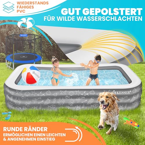 KESSER® Aufblasbarer Pool Familienpool für Kinder und Erwachsene Gartenschwimmbad Familienschwimmbad Sommer 240x142x56 cm Planschbecken 613 Liter Füllmenge Kinderfreundlich Inkl. Flickzeug & Ball – Bild 3