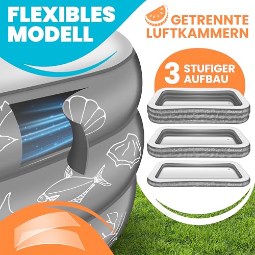 KESSER® Aufblasbarer Pool Familienpool für Kinder und Erwachsene Gartenschwimmbad Familienschwimmbad Sommer 240x142x56 cm Planschbecken 613 Liter Füllmenge Kinderfreundlich Inkl. Flickzeug & Ball – Bild 4