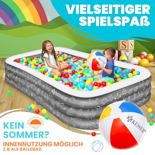 KESSER® Aufblasbarer Pool Familienpool für Kinder und Erwachsene Gartenschwimmbad Familienschwimmbad Sommer 240x142x56 cm Planschbecken 613 Liter Füllmenge Kinderfreundlich Inkl. Flickzeug & Ball – Bild 6