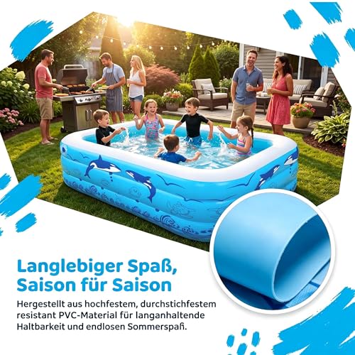 Lcoarl Aufblasbare Schwimmbecken, 300x165x56 cm, Großes aufblasbares Pool für Kinder und Erwachsene, Langlebiges Familien-Freizeitpool, Kinderbecken für Garten, Hinterhof – Bild 3