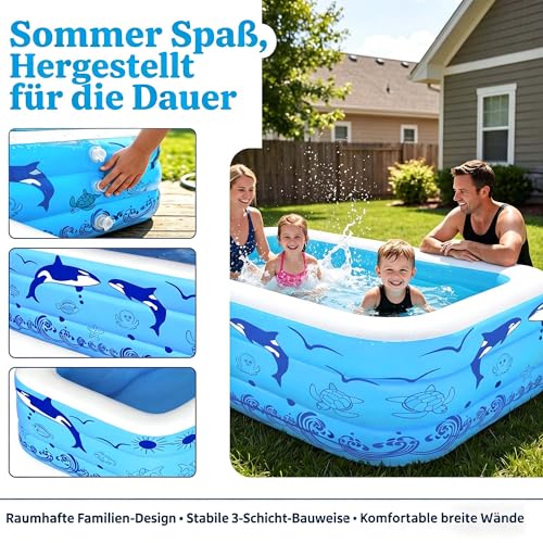 Lcoarl Aufblasbare Schwimmbecken, 300x165x56 cm, Großes aufblasbares Pool für Kinder und Erwachsene, Langlebiges Familien-Freizeitpool, Kinderbecken für Garten, Hinterhof – Bild 4