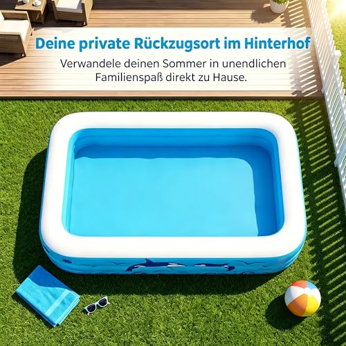 Lcoarl Aufblasbare Schwimmbecken, 300x165x56 cm, Großes aufblasbares Pool für Kinder und Erwachsene, Langlebiges Familien-Freizeitpool, Kinderbecken für Garten, Hinterhof – Bild 5