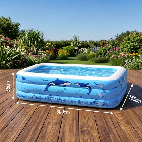 Lcoarl Aufblasbare Schwimmbecken, 300x165x56 cm, Großes aufblasbares Pool für Kinder und Erwachsene, Langlebiges Familien-Freizeitpool, Kinderbecken für Garten, Hinterhof – Bild 6