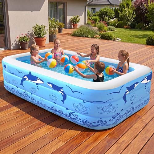 Lcoarl Aufblasbare Schwimmbecken, 300x165x56 cm, Großes aufblasbares Pool für Kinder und Erwachsene, Langlebiges Familien-Freizeitpool, Kinderbecken für Garten, Hinterhof – Bild 7
