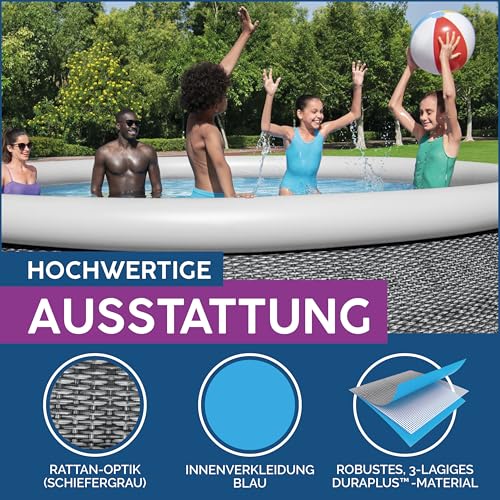 Bestway Fast Set Aufstellpool-Set mit Filterpumpe Ø 457 x 84 cm, Rattan-Optik (Schiefergrau), rund – Bild 5