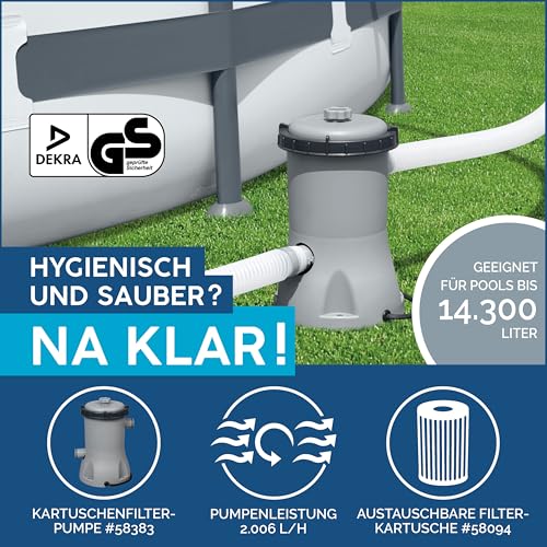 Bestway Fast Set Aufstellpool-Set mit Filterpumpe Ø 457 x 84 cm, Rattan-Optik (Schiefergrau), rund – Bild 4