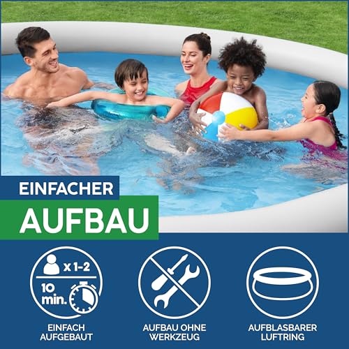 Bestway Fast Set Aufstellpool-Set mit Filterpumpe Ø 457 x 84 cm, Rattan-Optik (Schiefergrau), rund – Bild 6