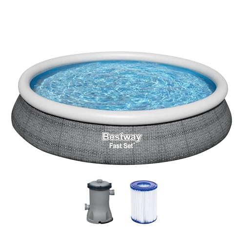 Bestway Fast Set Aufstellpool-Set mit Filterpumpe Ø 457 x 84 cm, Rattan-Optik (Schiefergrau), rund
