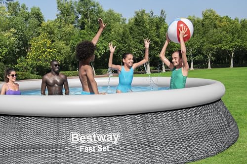 Bestway Fast Set Aufstellpool-Set mit Filterpumpe Ø 457 x 84 cm, Rattan-Optik (Schiefergrau), rund – Bild 10