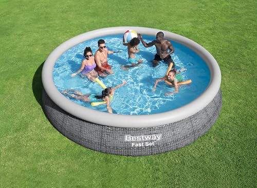 Bestway Fast Set Aufstellpool-Set mit Filterpumpe Ø 457 x 84 cm, Rattan-Optik (Schiefergrau), rund – Bild 2